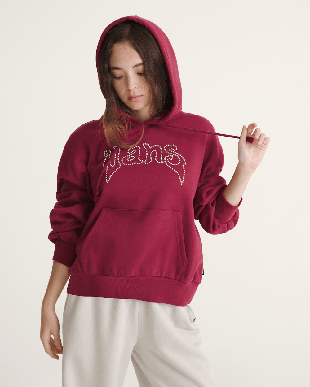 Women Vans Pearls Logo Retro Pullover Hoodie in Bordeaux Red