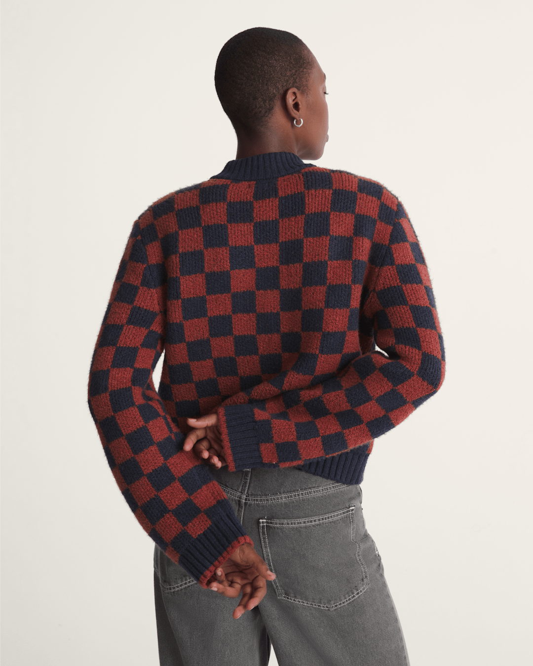 Women Vans Cameron Sweater in Checkerboard Blue / Red