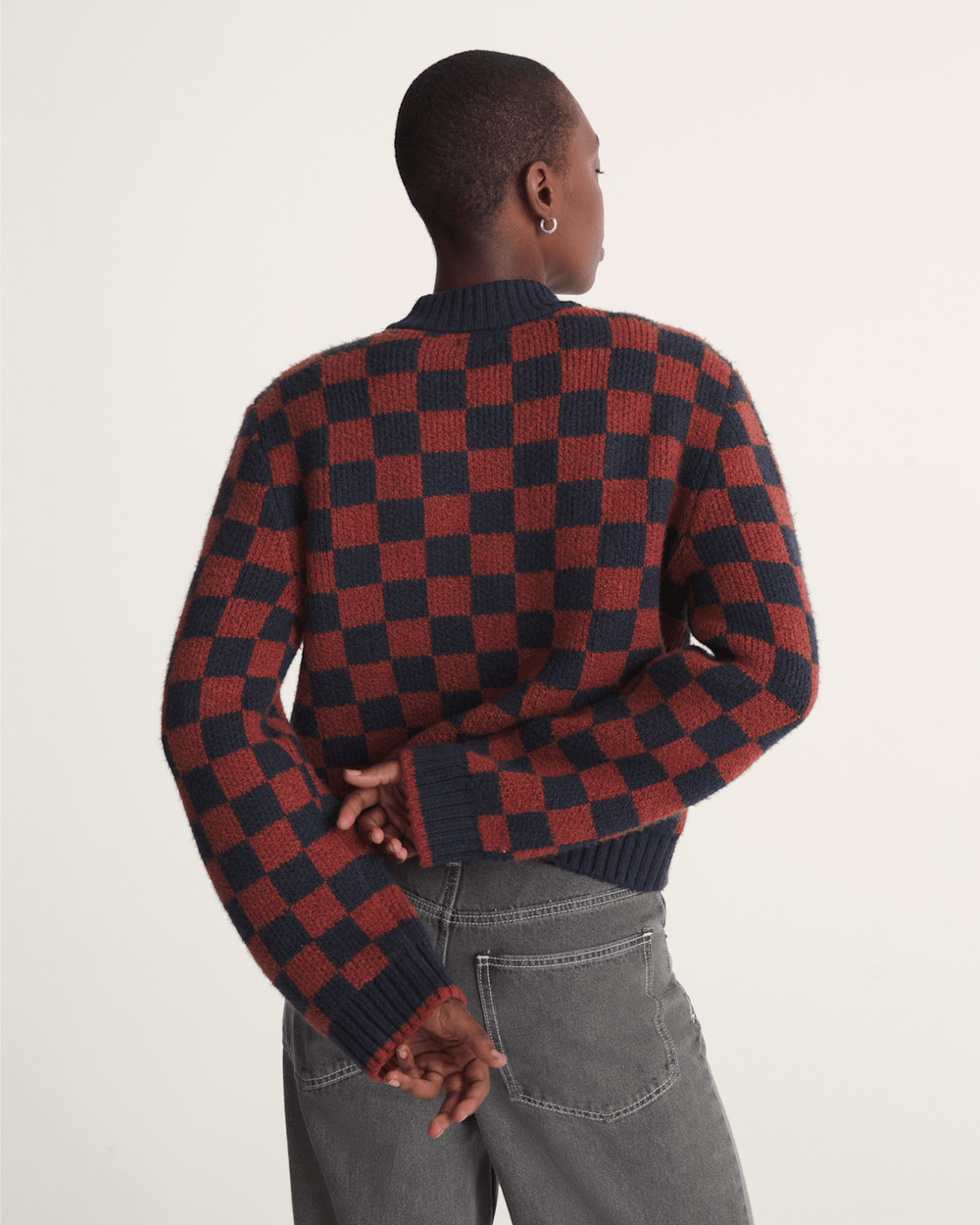Women Vans Cameron Sweater in Checkerboard Blue / Red