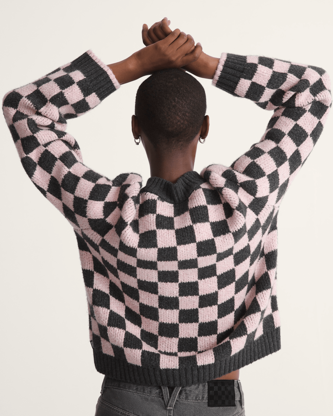 Women Vans Cameron Sweater in Checkerboard Grey / Pink