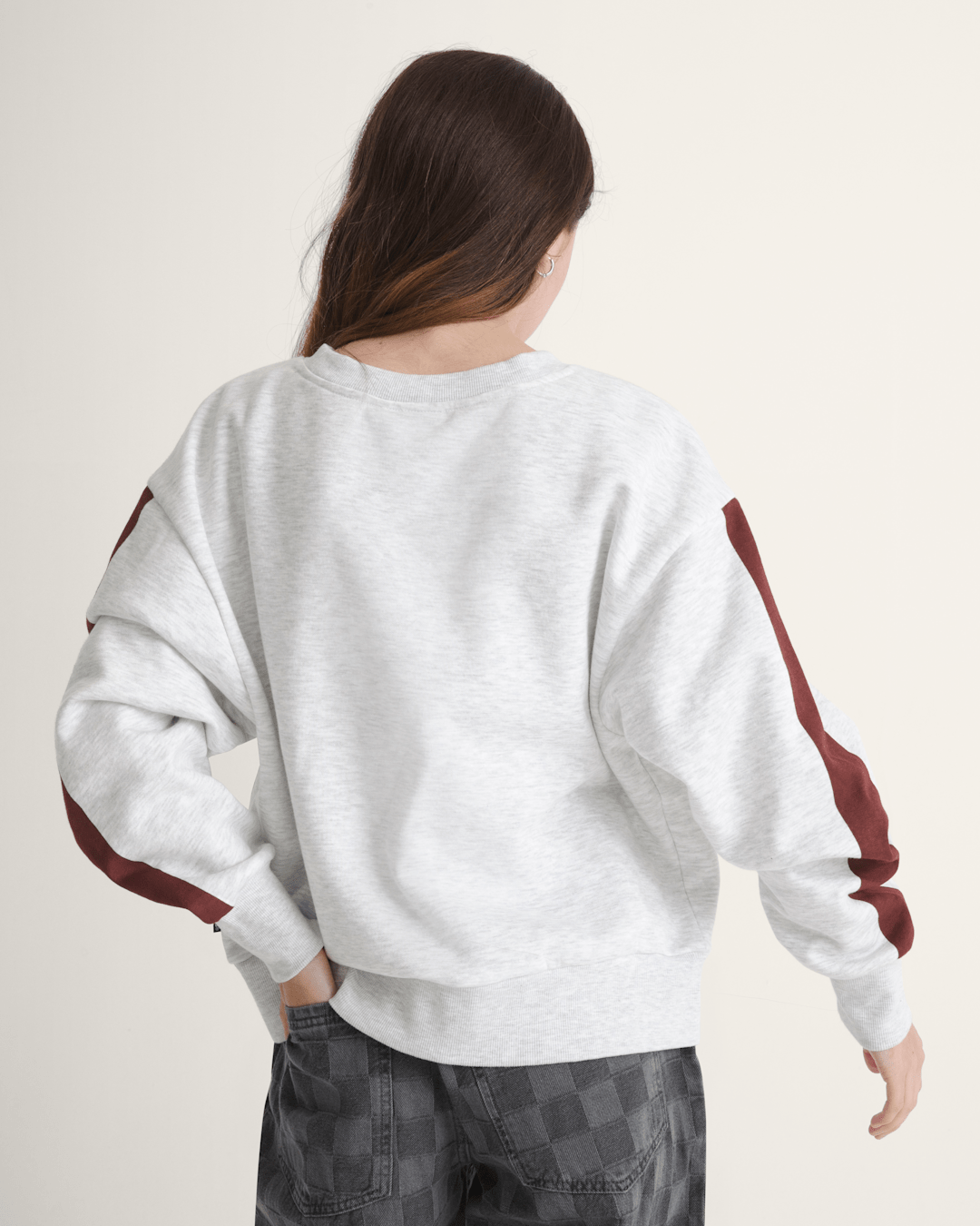 Women Vans Faster Crew Sweatshirt in Heather White / Port Royal Red