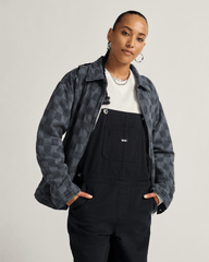 Women Vans Pitstop Checkered Station Denim Jacket in Checkerboard Faded Black
