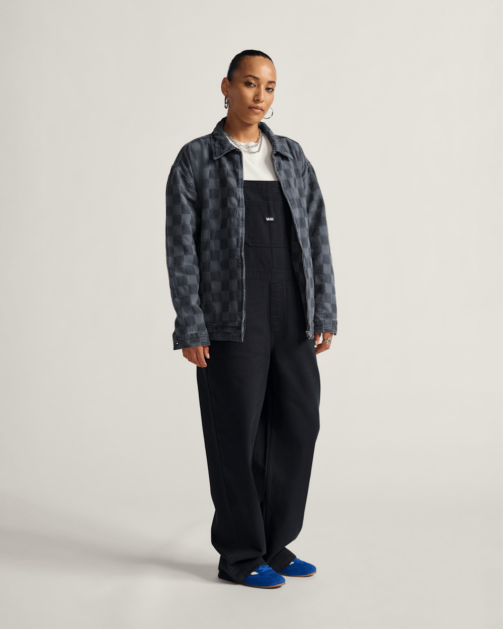 Women Vans Pitstop Checkered Station Denim Jacket in Checkerboard Faded Black