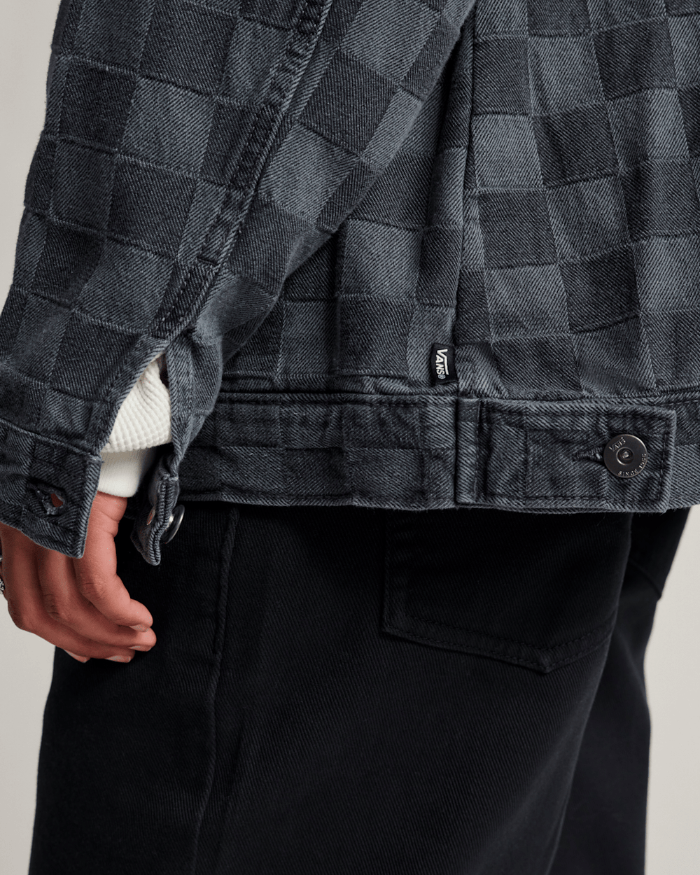 Women Vans Pitstop Checkered Station Denim Jacket in Checkerboard Faded Black