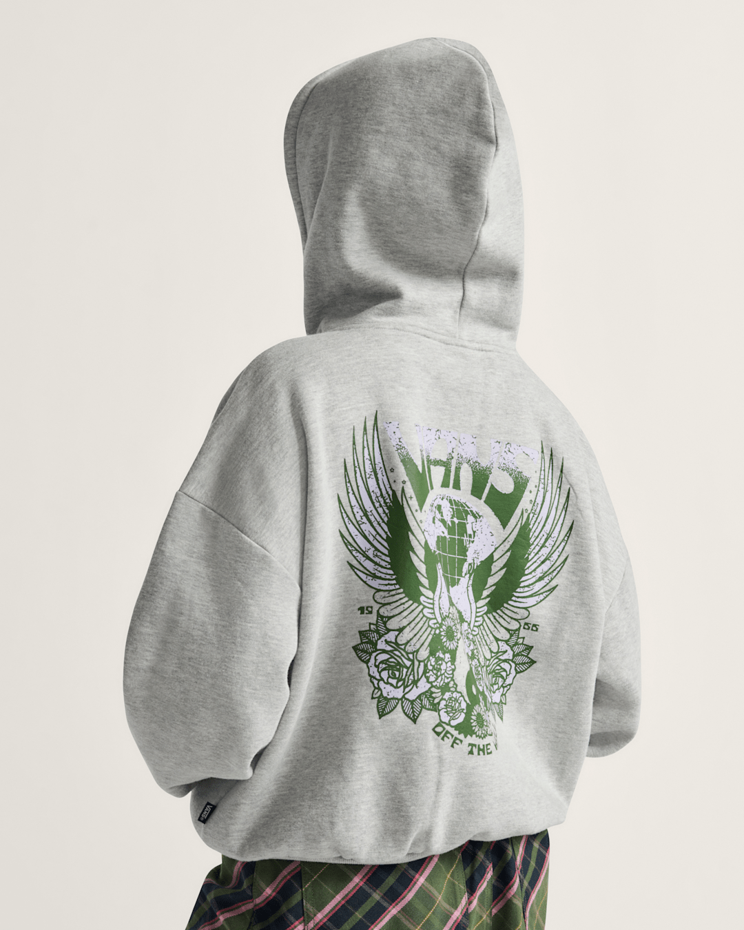 Women Vans World Peace Retro Pullover Hoodie in Heather Grey
