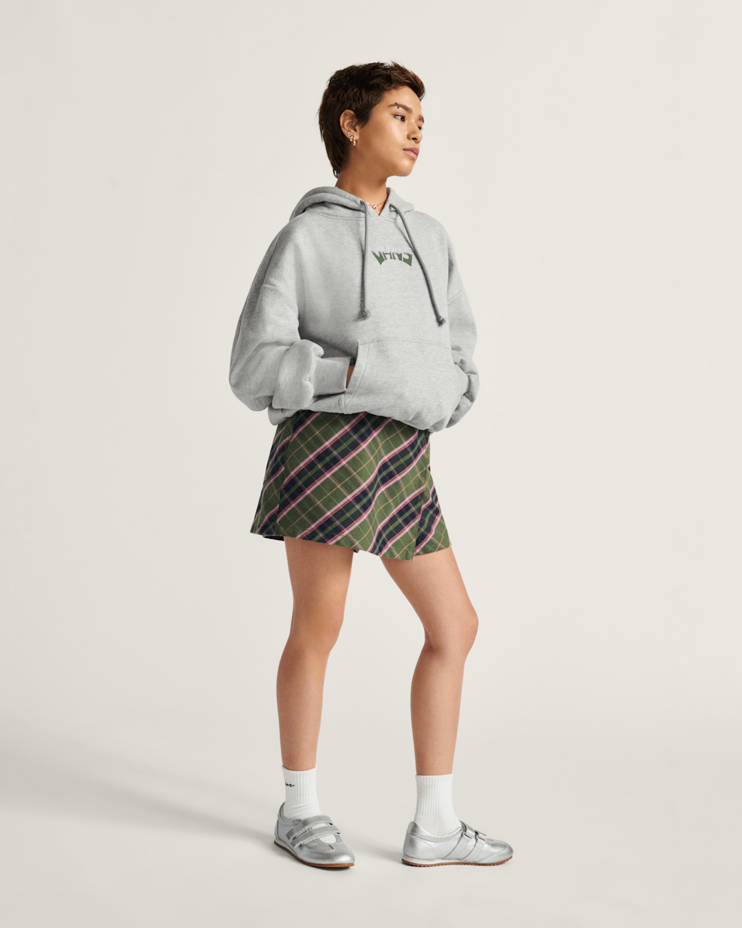 Women Vans World Peace Retro Pullover Hoodie in Heather Grey
