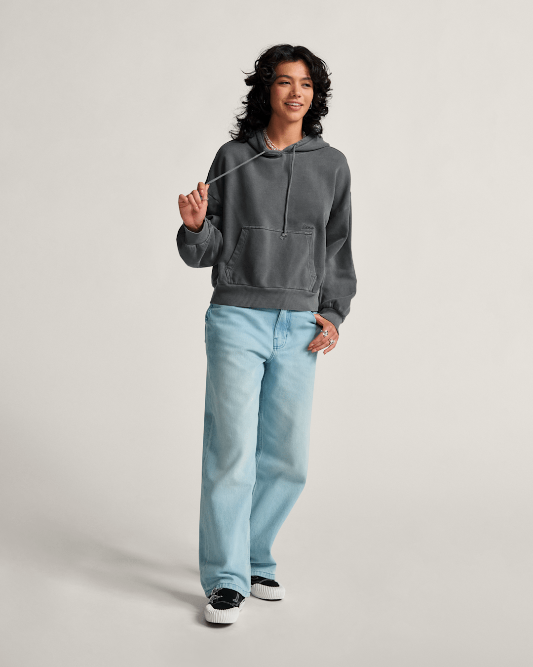 Women Vans Retro Pullover Hoodie in Asphalt Grey