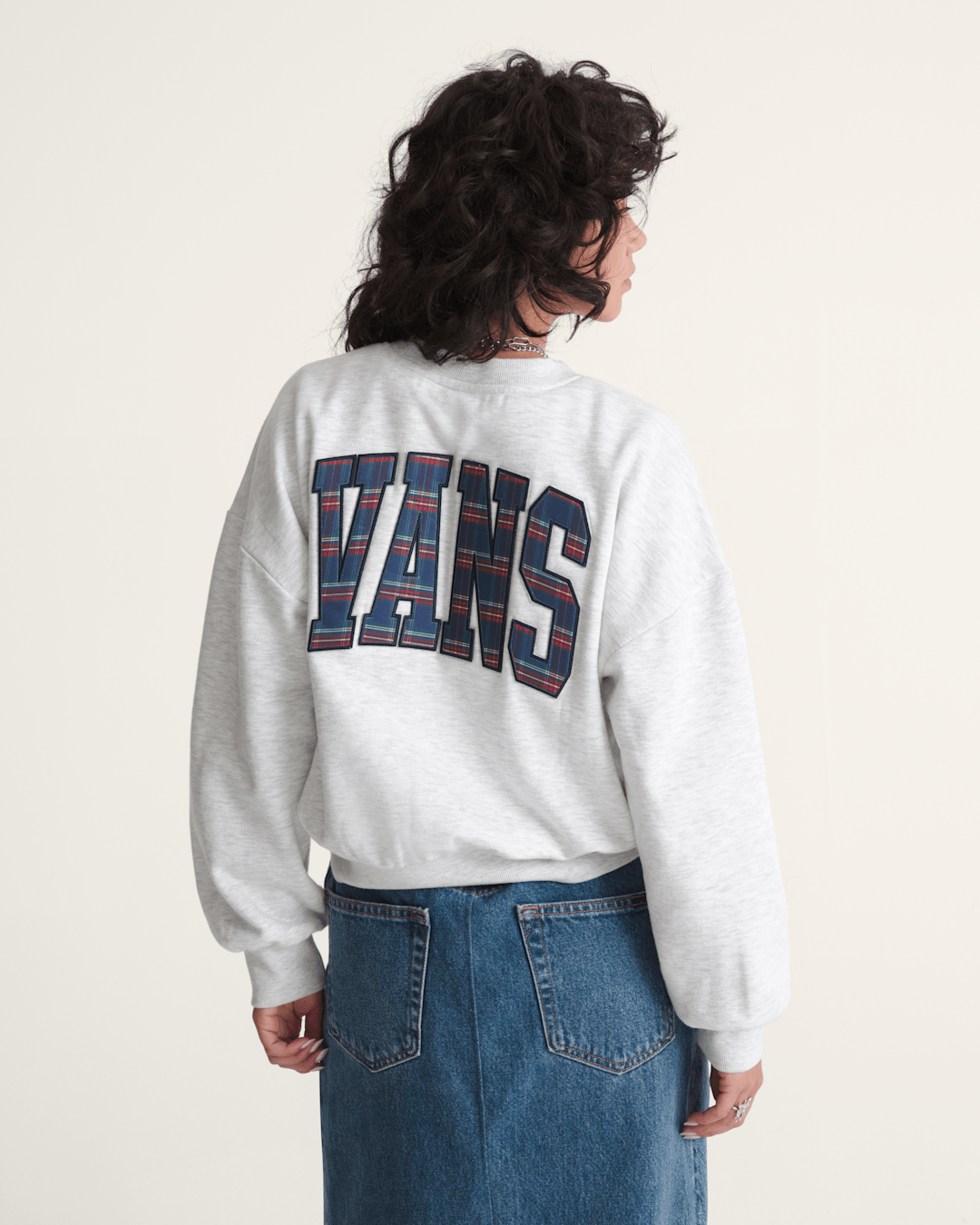 Women Vans Tartan Up Retro Crew Sweatshirt in Heather White