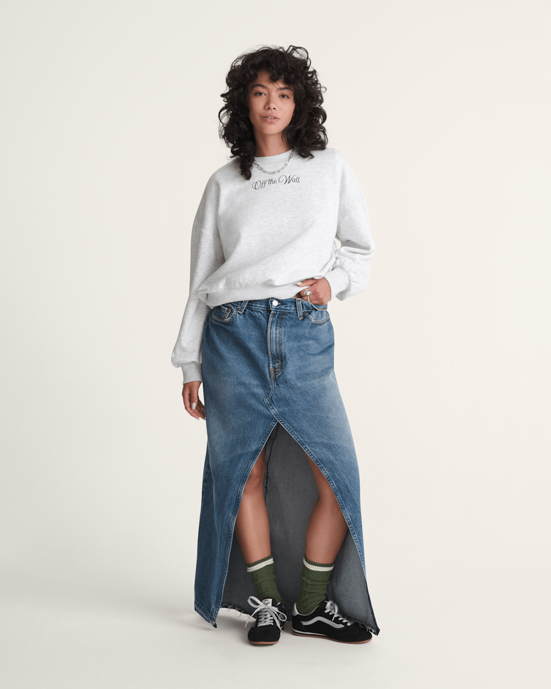 Women Vans Tartan Up Retro Crew Sweatshirt in Heather White