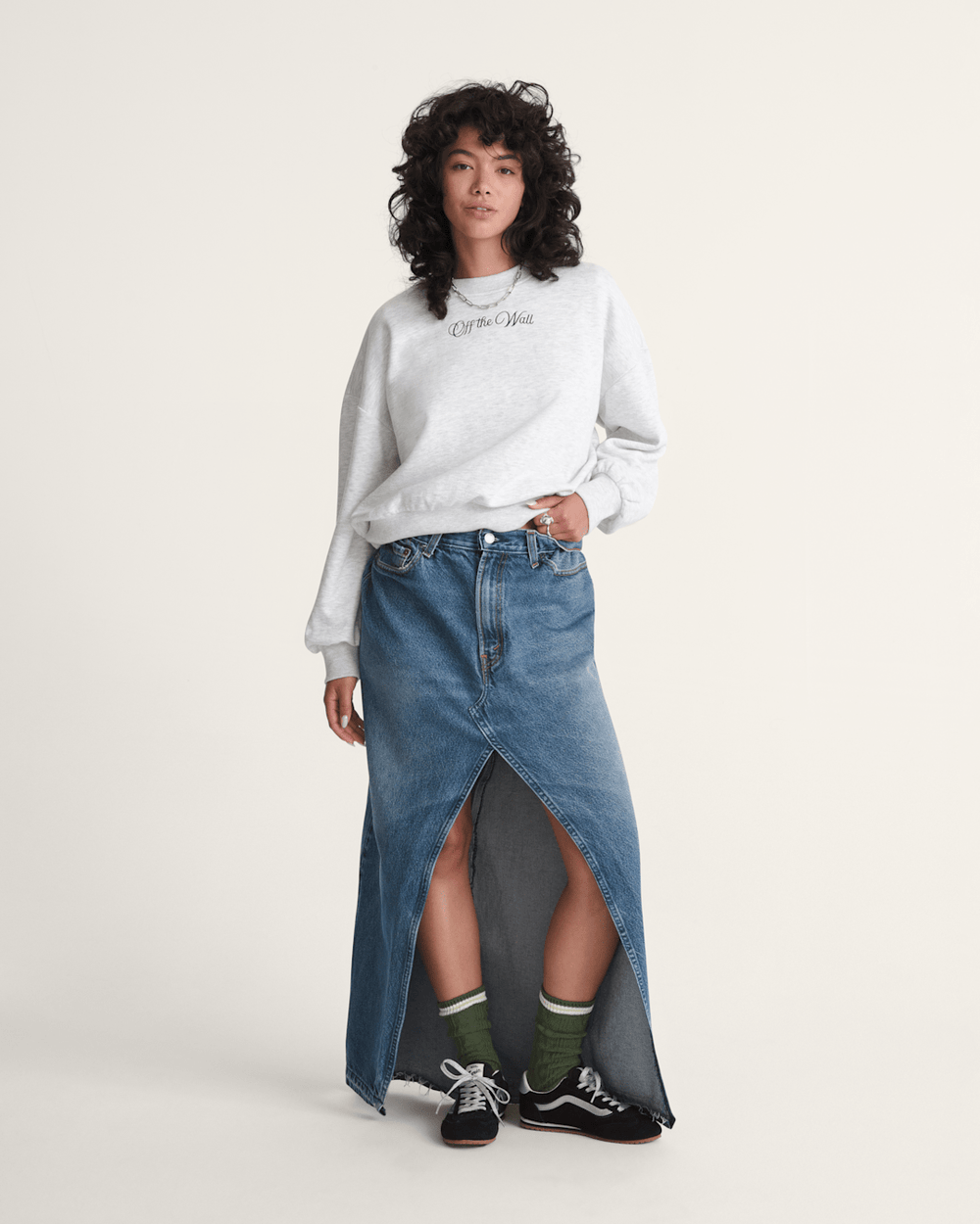 Women Vans Tartan Up Retro Crew Sweatshirt in Heather White