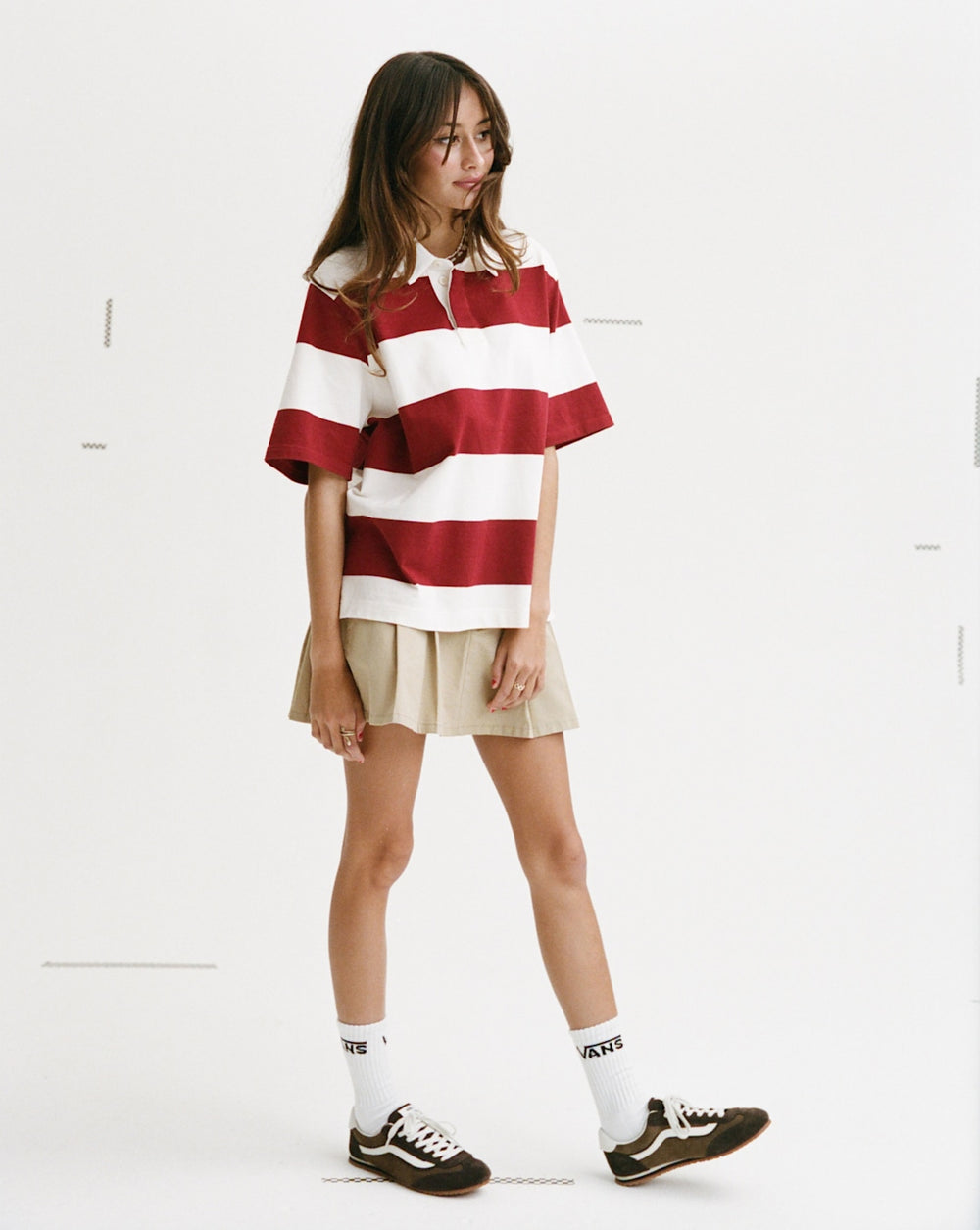 Women Vans Rugby Shirt in Bordeaux Red