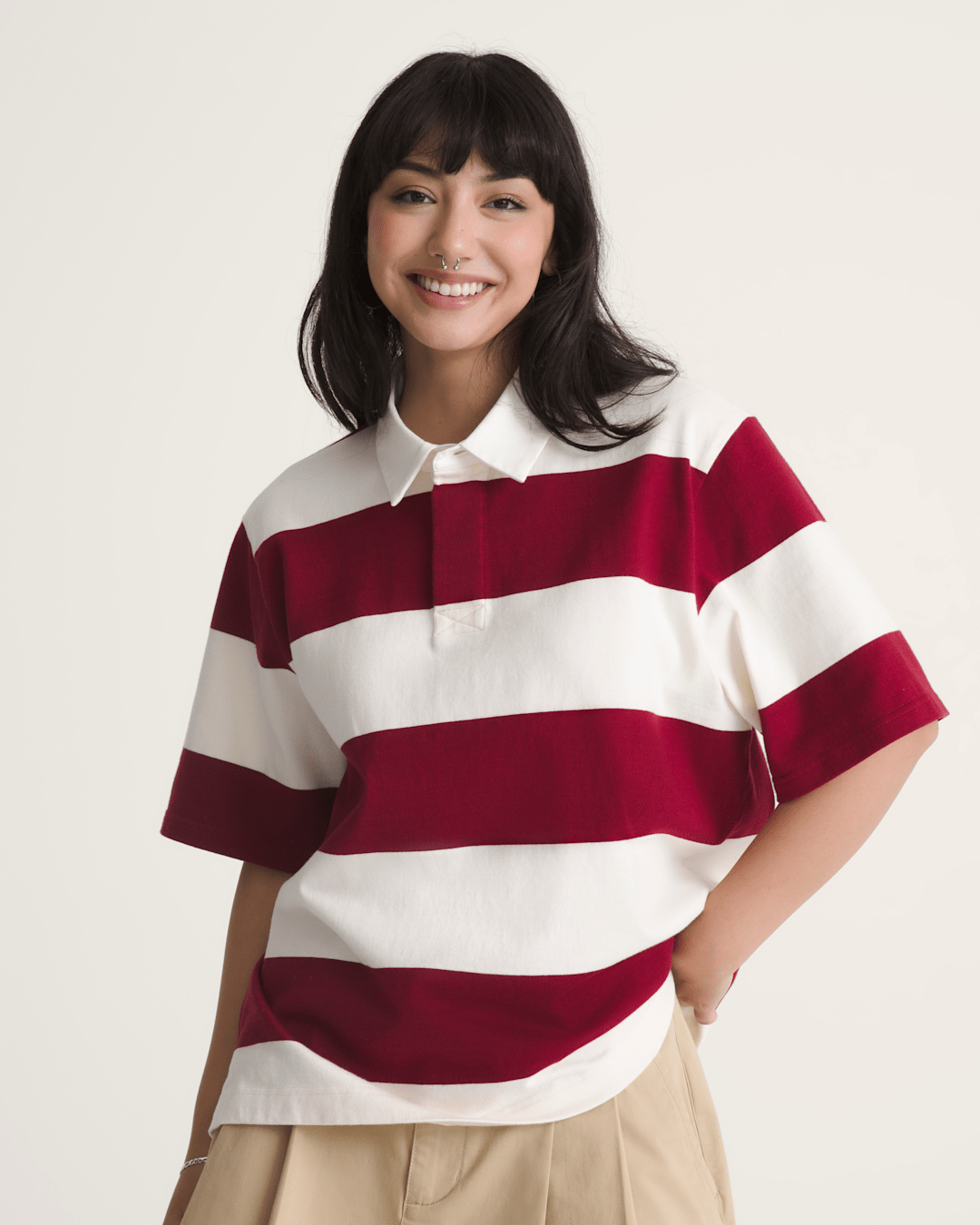 Women Vans Rugby Shirt in Bordeaux Red