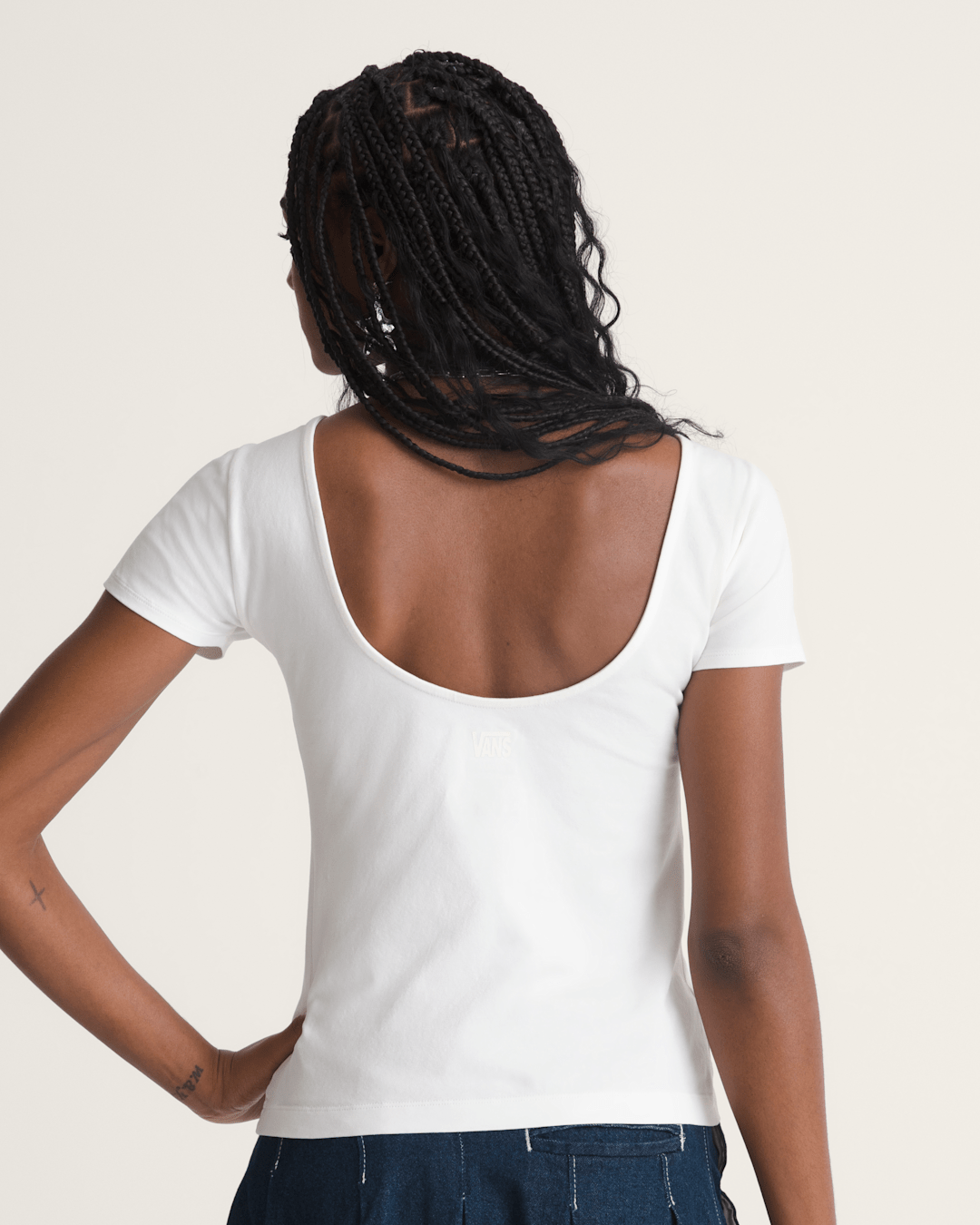 Women Vans Double Scoop T-Shirt in True White