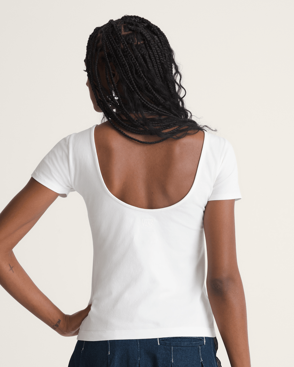 Women Vans Double Scoop T-Shirt in True White