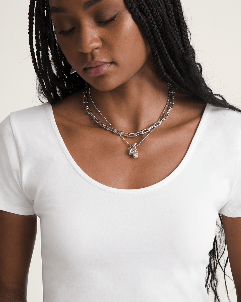 Women Vans Double Scoop T-Shirt in True White