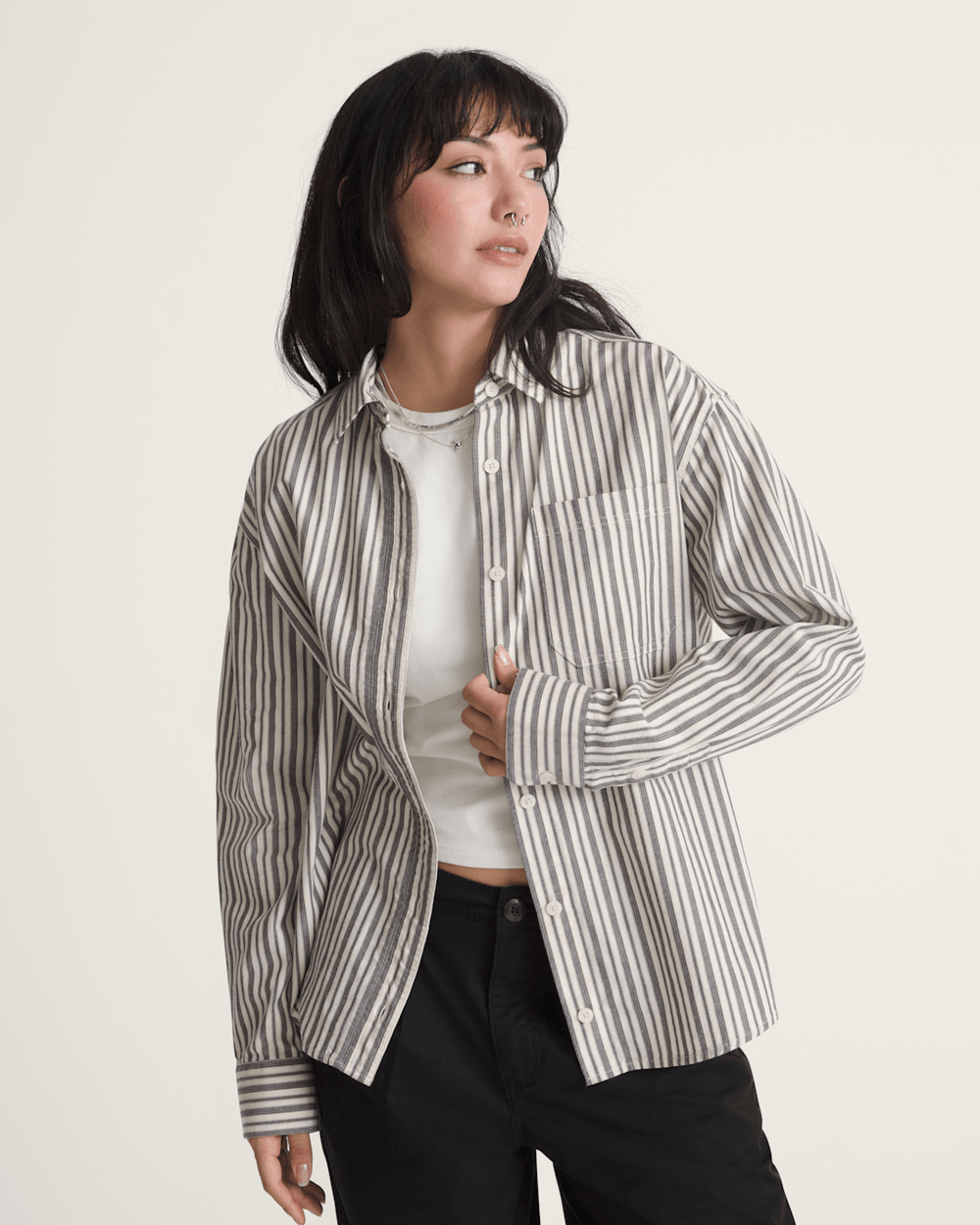 Women Vans Utility Stripe Shirt in Black-White