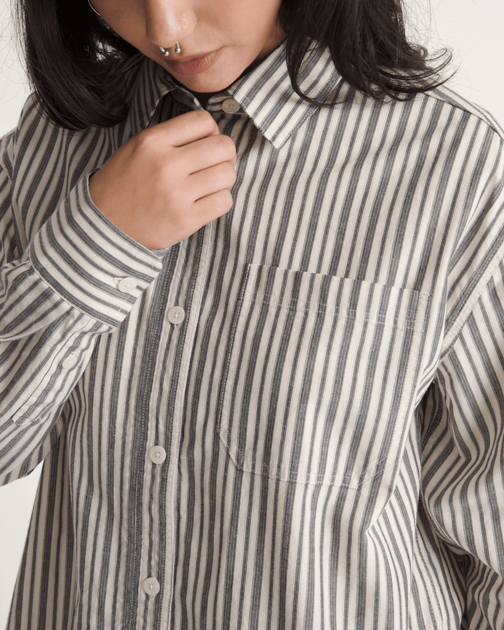 Women Vans Utility Stripe Shirt in Black-White