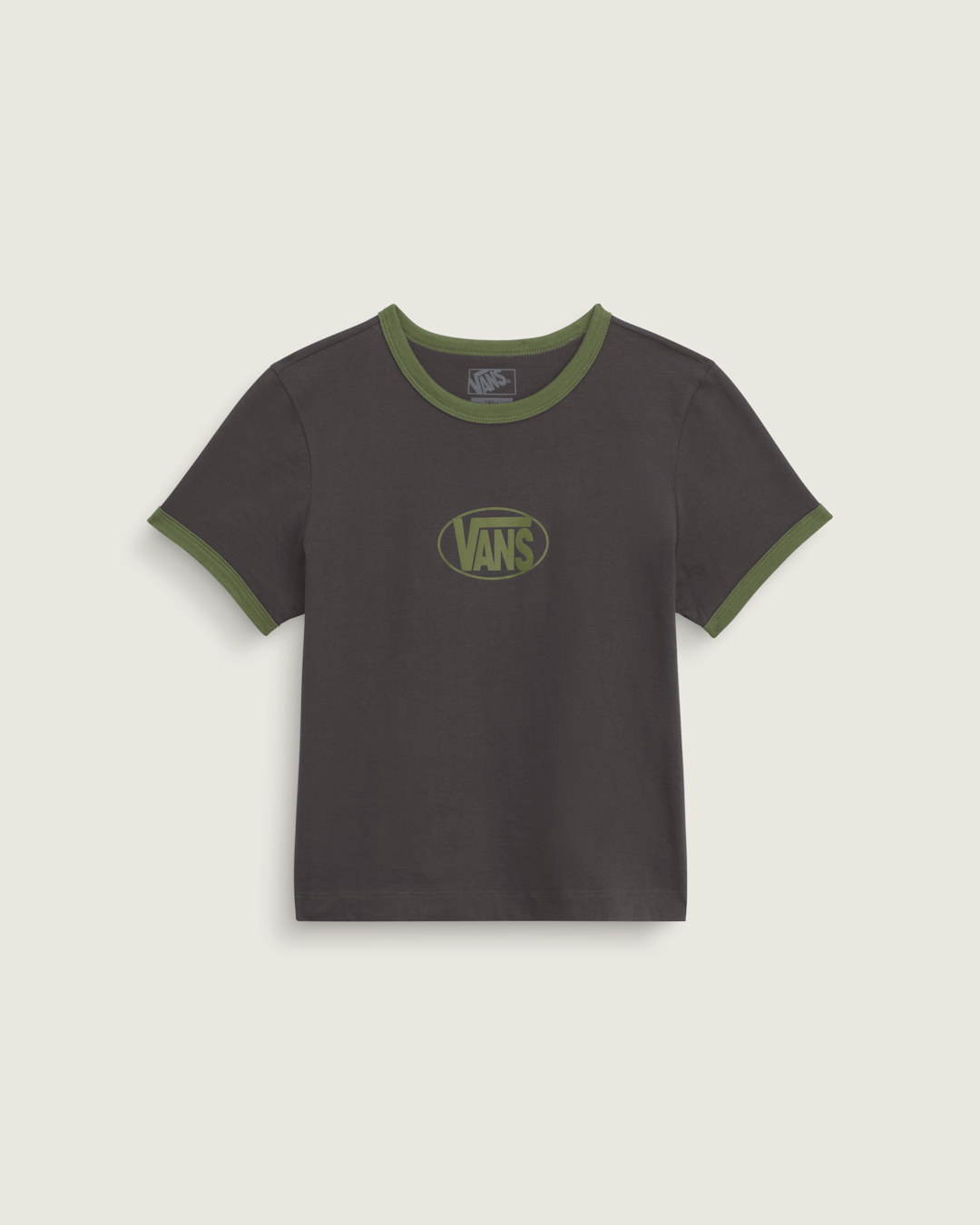 Women Vans Circle V Ringer Tee in Faded Black