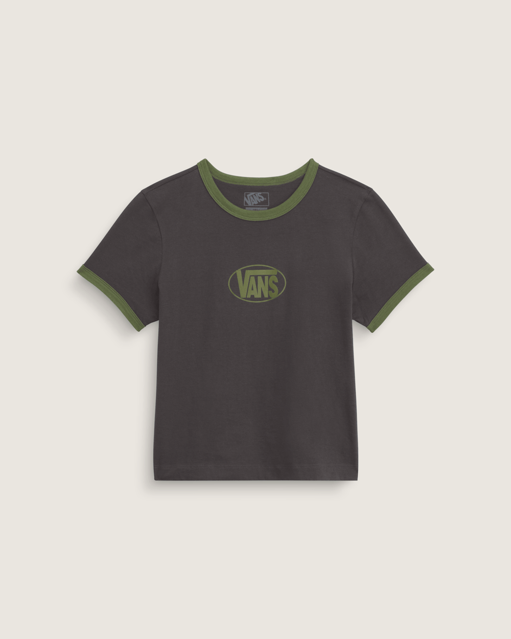Women Vans Circle V Ringer Tee in Faded Black