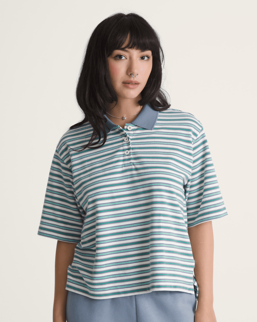 Women Vans Swing Knit Polo Shirt in Glacial Slate Blue