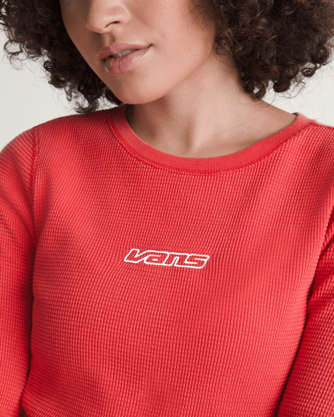Women Vans Teri Waffle Long Sleeve Shirt in Crimson Haze Red