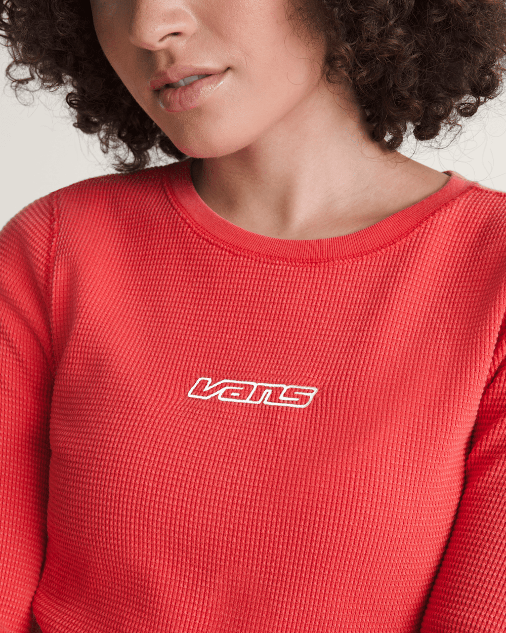Women Vans Teri Waffle Long Sleeve Shirt in Crimson Haze Red