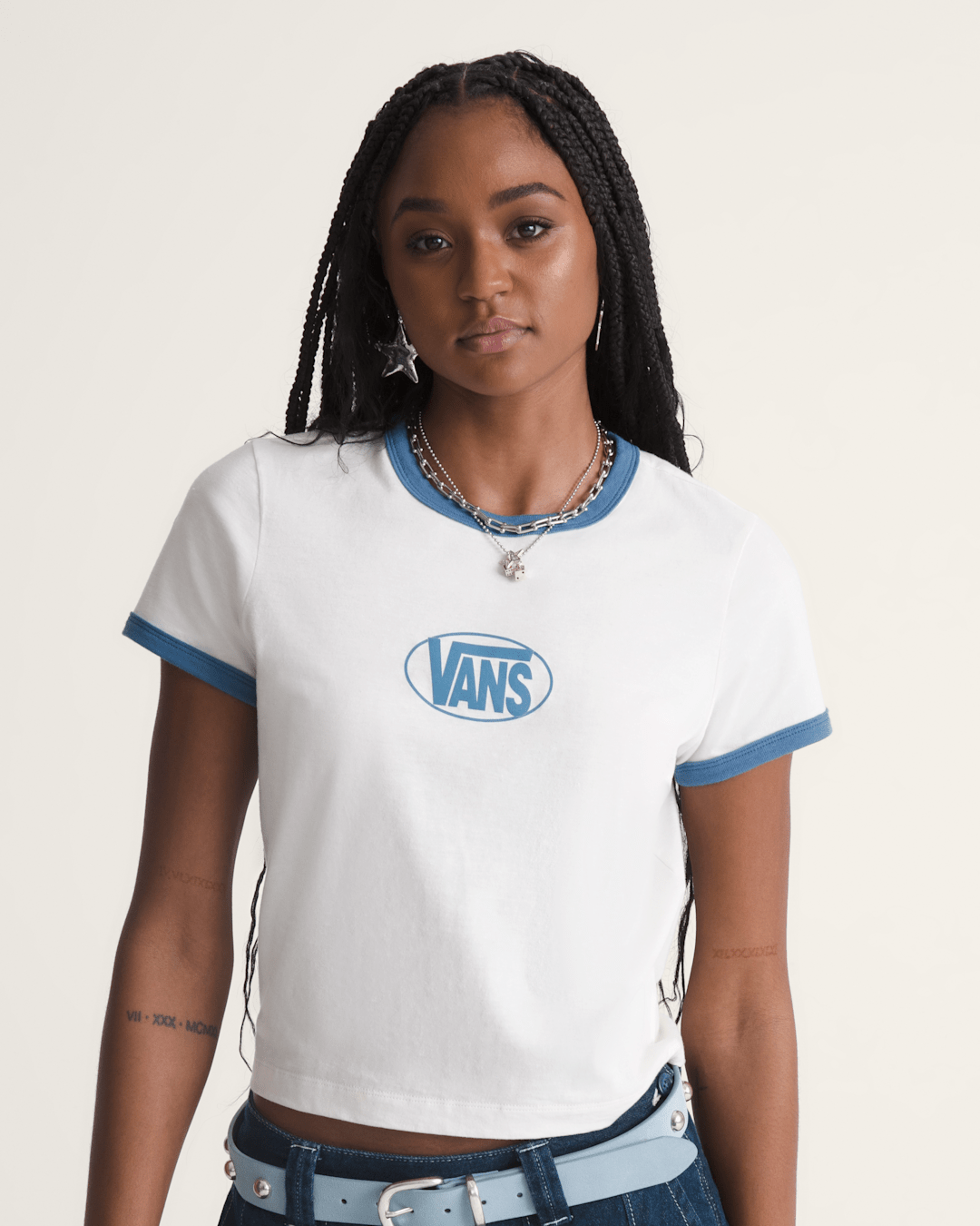Women Vans Circle V Ringer Tee in Egret