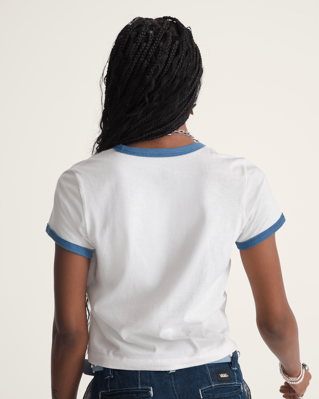 Women Vans Circle V Ringer Tee in Egret