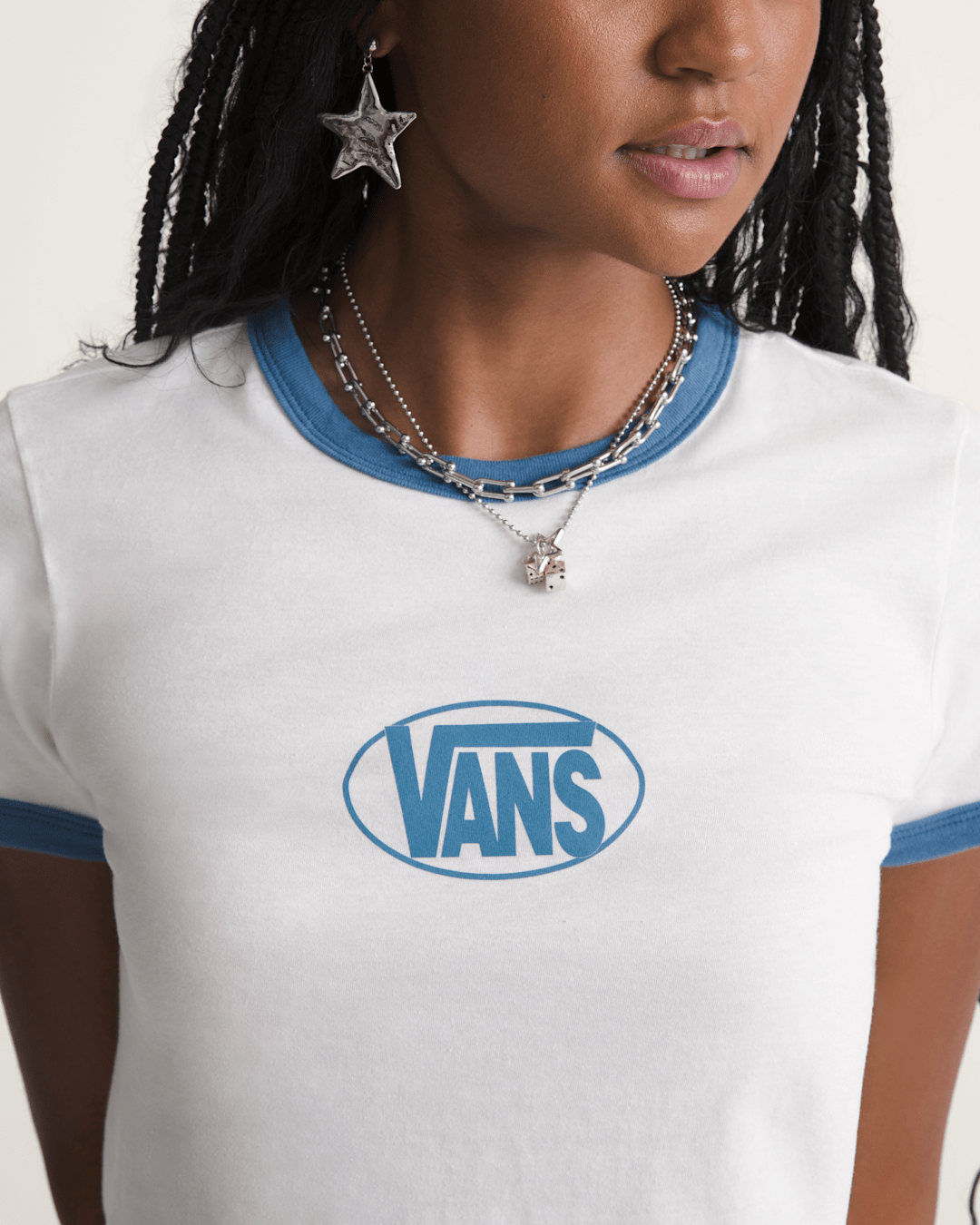 Women Vans Circle V Ringer Tee in Egret