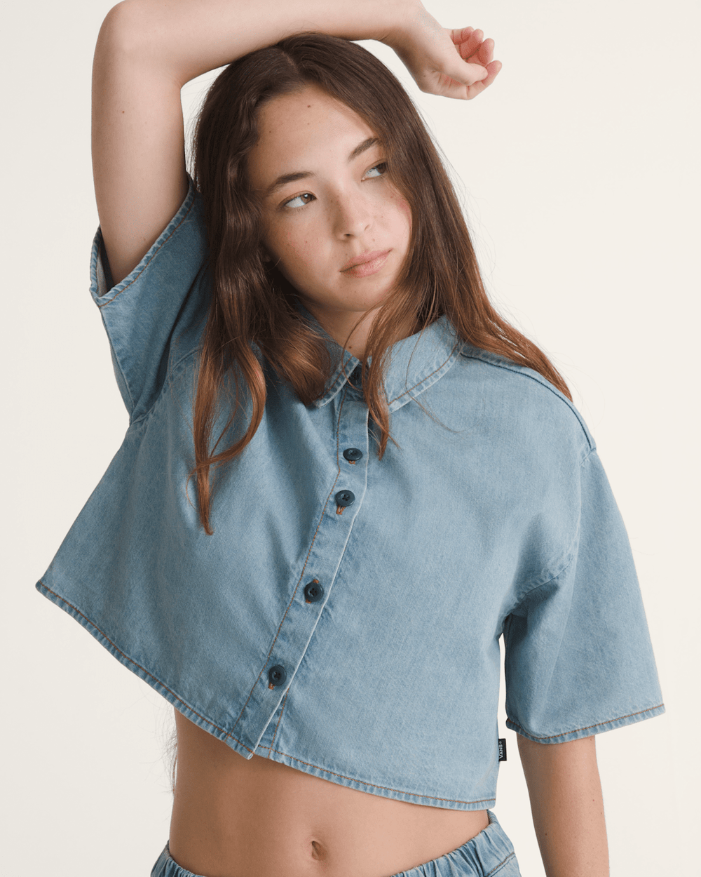 Women Vans Wren Denim Button Up Shirt in Stonewash Blue
