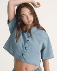 Women Vans Wren Denim Button Up Shirt in Stonewash Blue