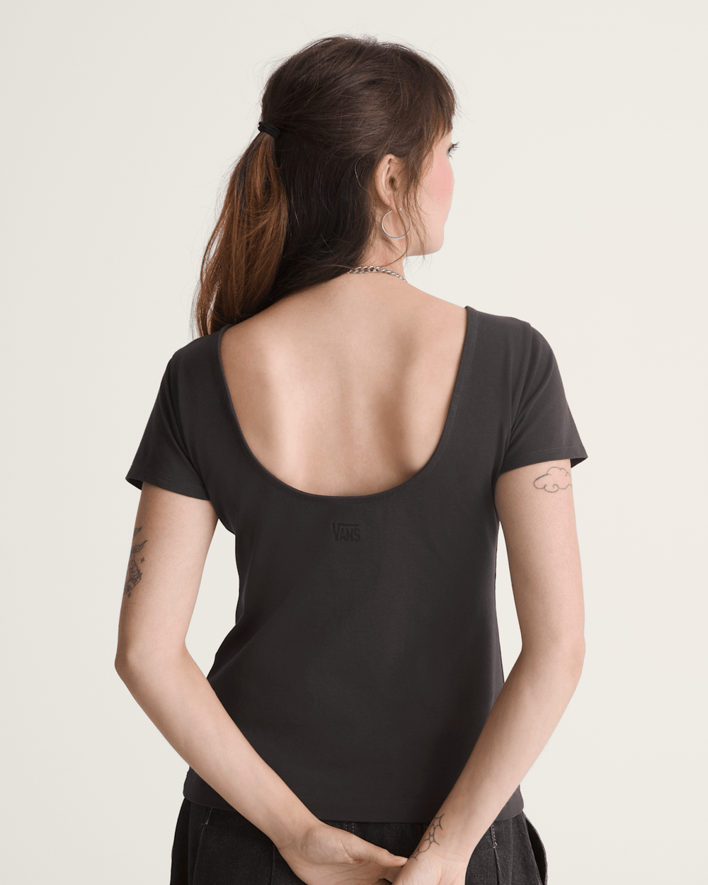 Women Vans Double Scoop T-Shirt in Faded Black