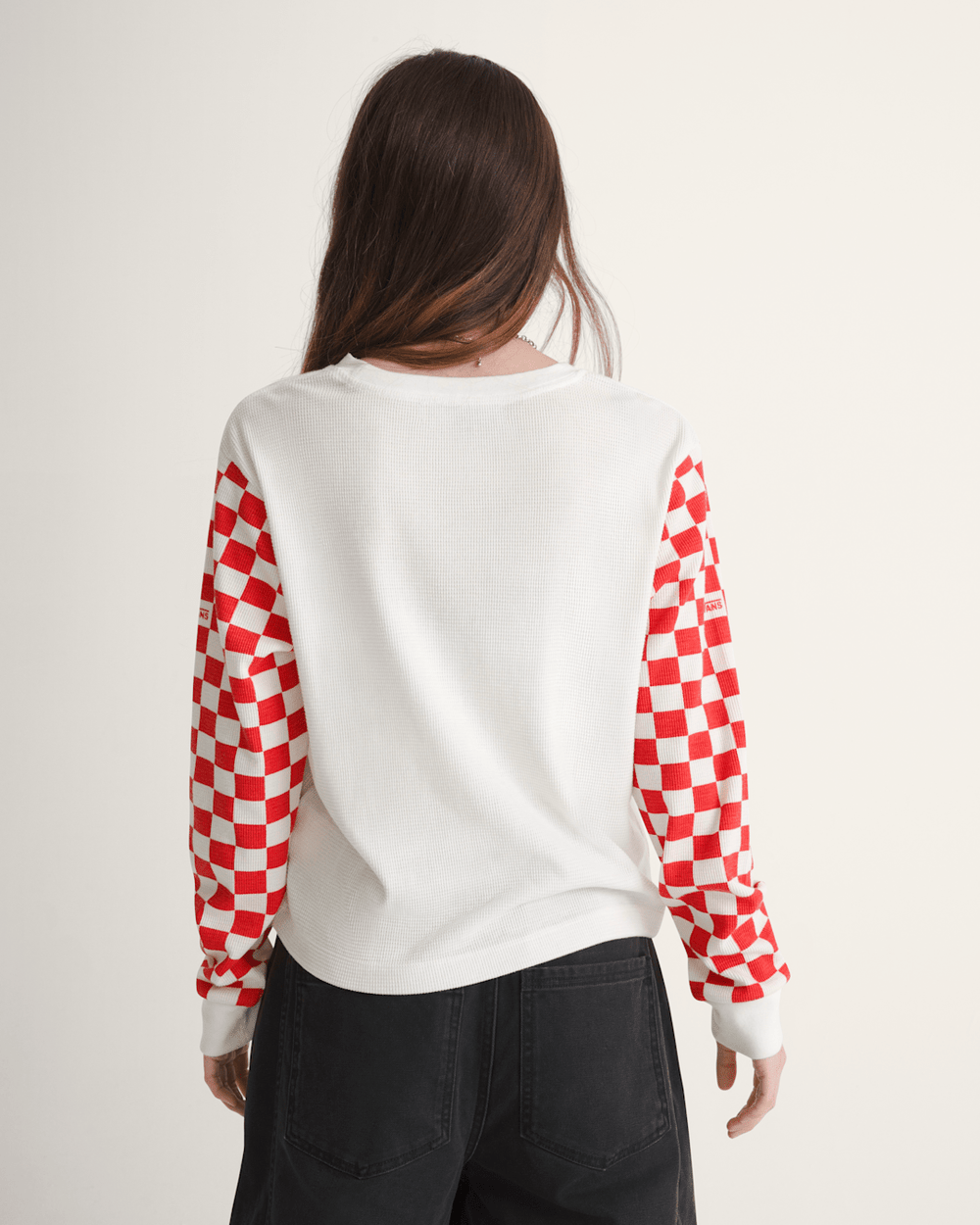 Women Vans Checkerboard Long Sleeve Shirt in Marshmallow White / Red