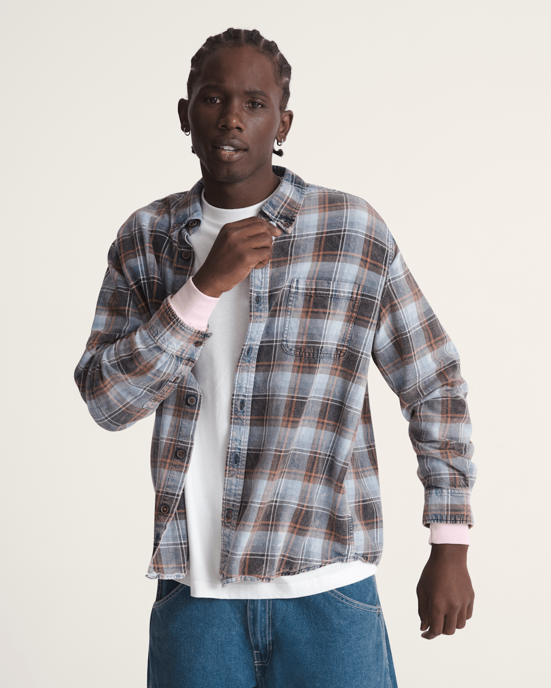 Women|Men Vans Waffle Shop Reimagined 2Fer Flannel Shirt in Grey / Blue