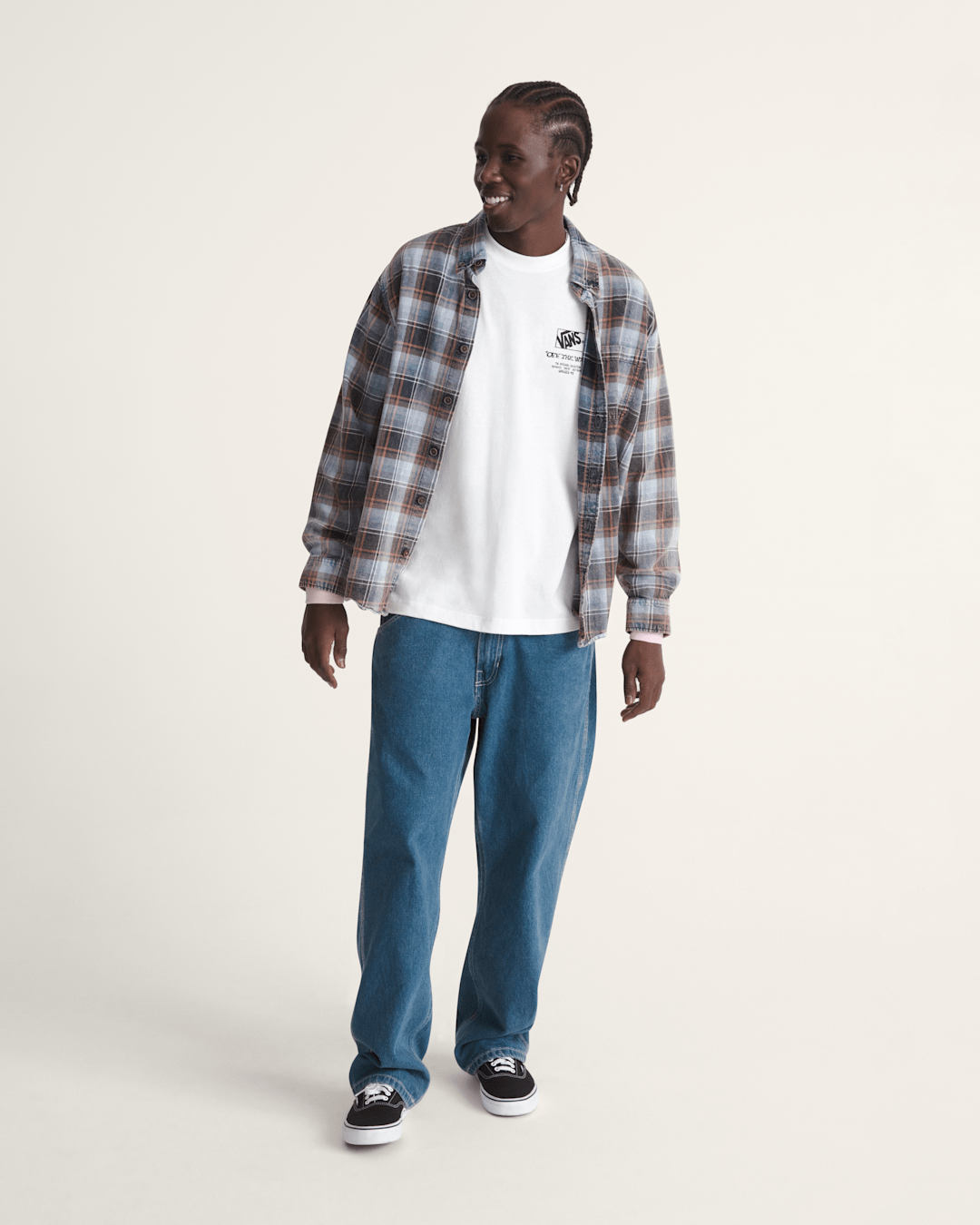 Women|Men Vans Waffle Shop Reimagined 2Fer Flannel Shirt in Grey / Blue