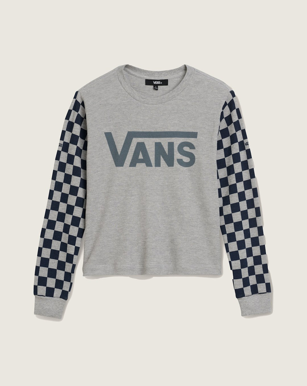 Women Vans Checkerboard Long Sleeve Shirt in Heather Grey / Navy Blue
