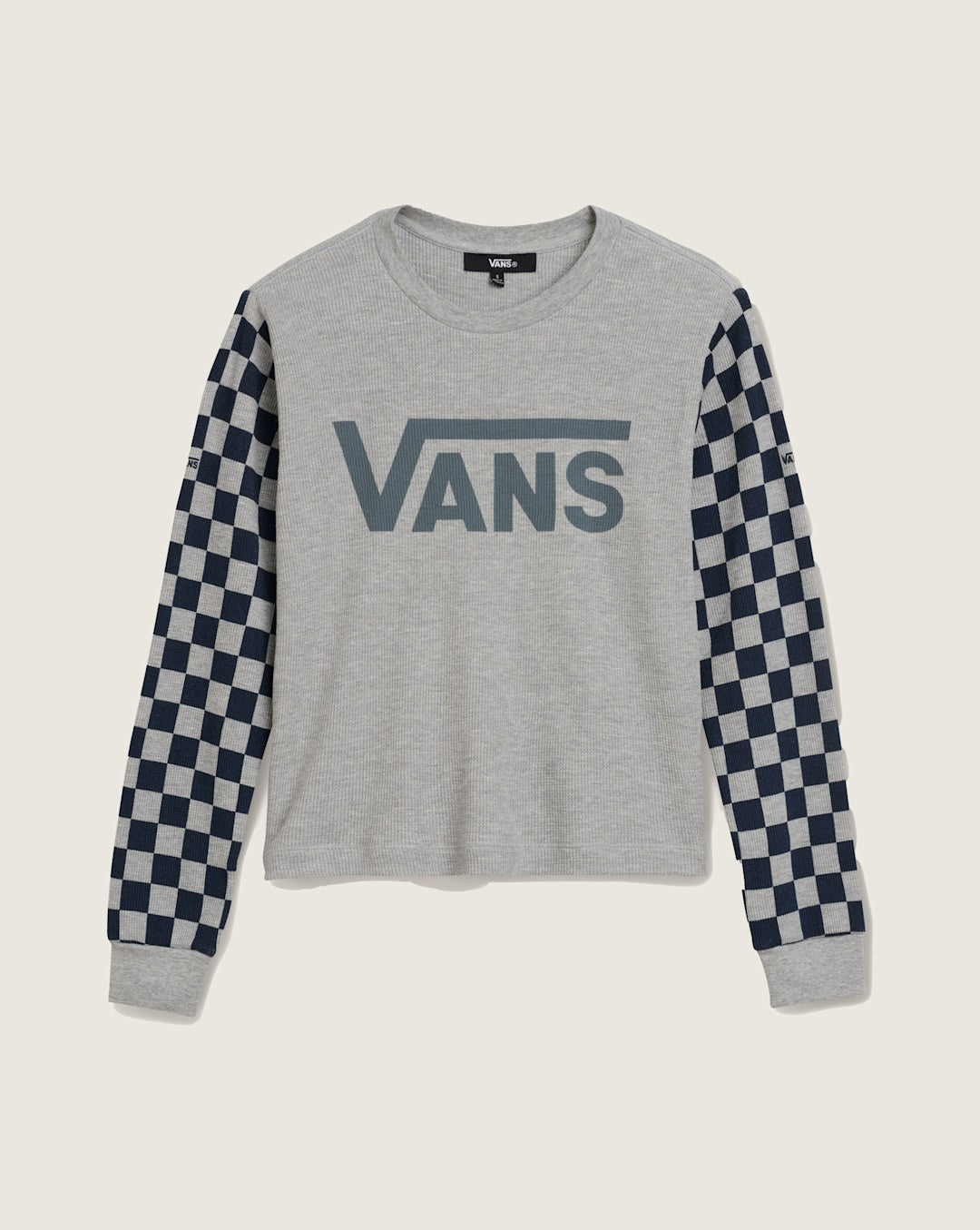 Women Vans Checkerboard Long Sleeve Shirt in Heather Grey / Navy Blue