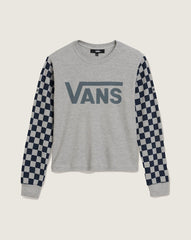 Women Vans Checkerboard Long Sleeve Shirt in Heather Grey / Navy Blue