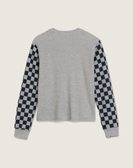 Women Vans Checkerboard Long Sleeve Shirt in Heather Grey / Navy Blue