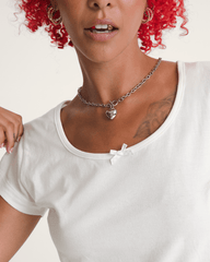 Women Vans Checkerboard Bow Scoop T-Shirt in Marshmallow White