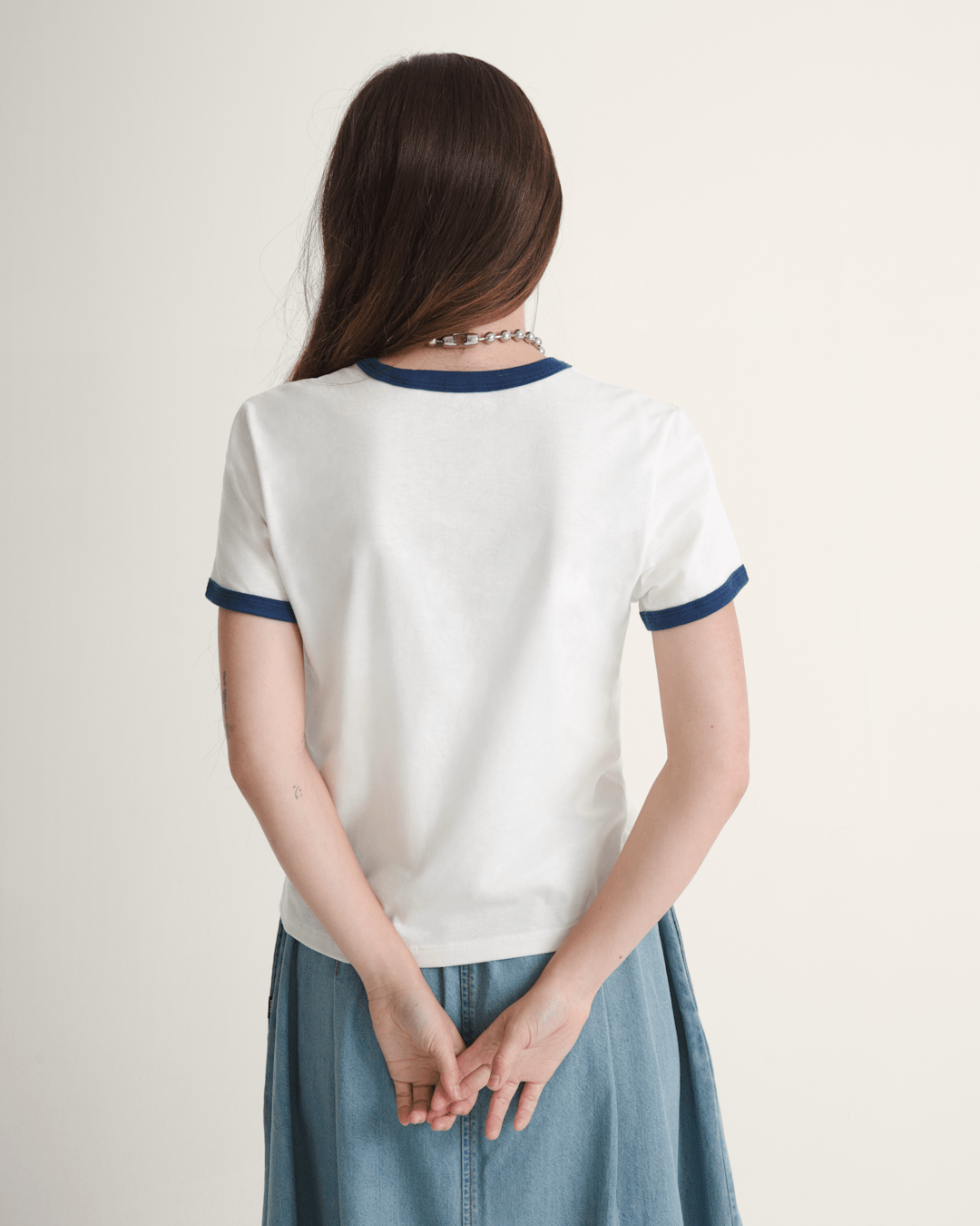 Women Vans Drop V Ringer T-Shirt in Marshmallow White