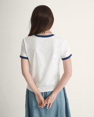 Women Vans Drop V Ringer T-Shirt in Marshmallow White