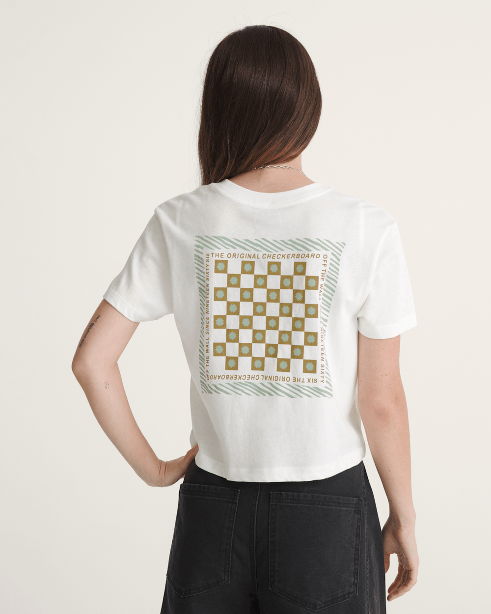Women Vans Sunny Checkerboard Crop T-Shirt in Marshmallow White