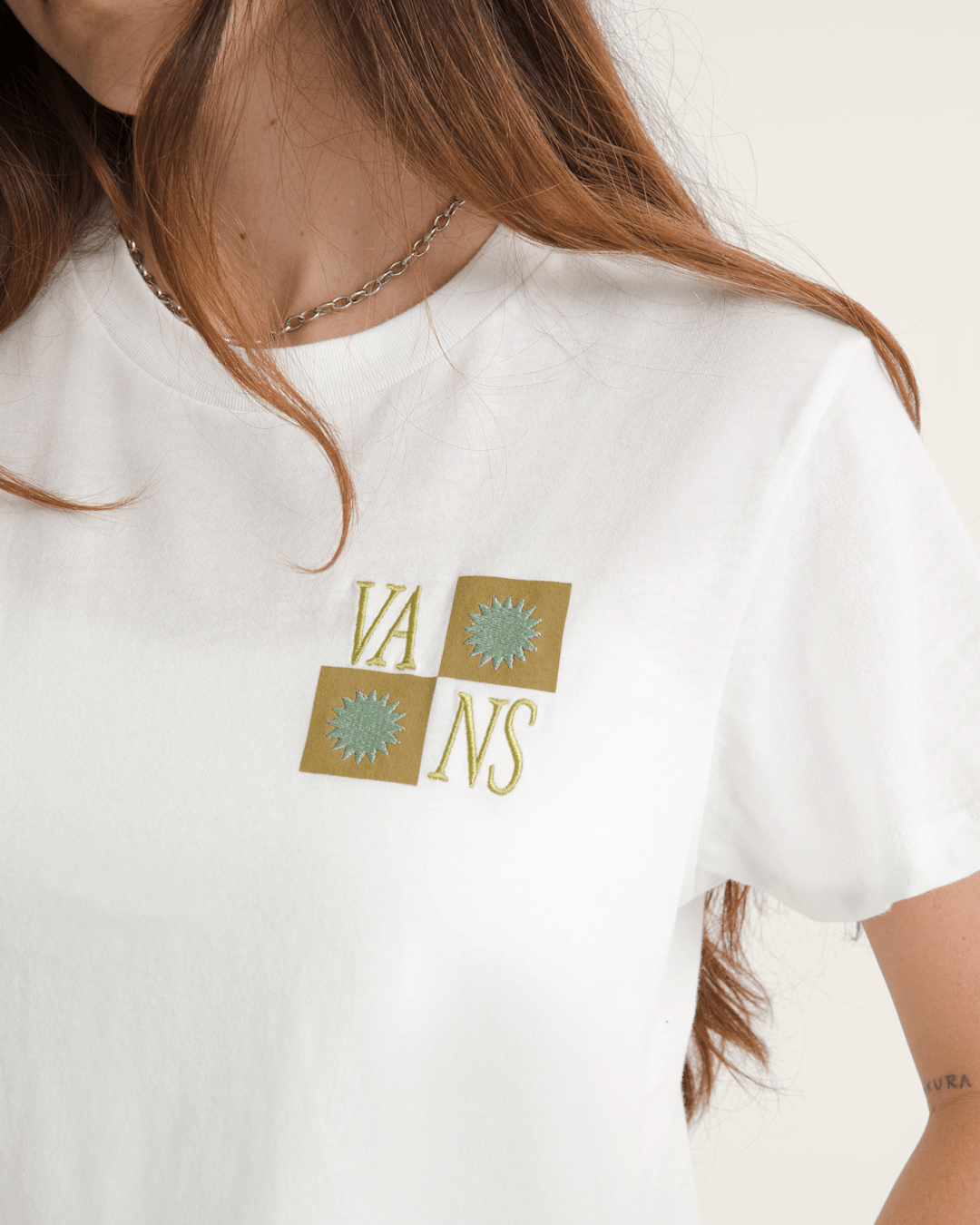 Women Vans Sunny Checkerboard Crop T-Shirt in Marshmallow White