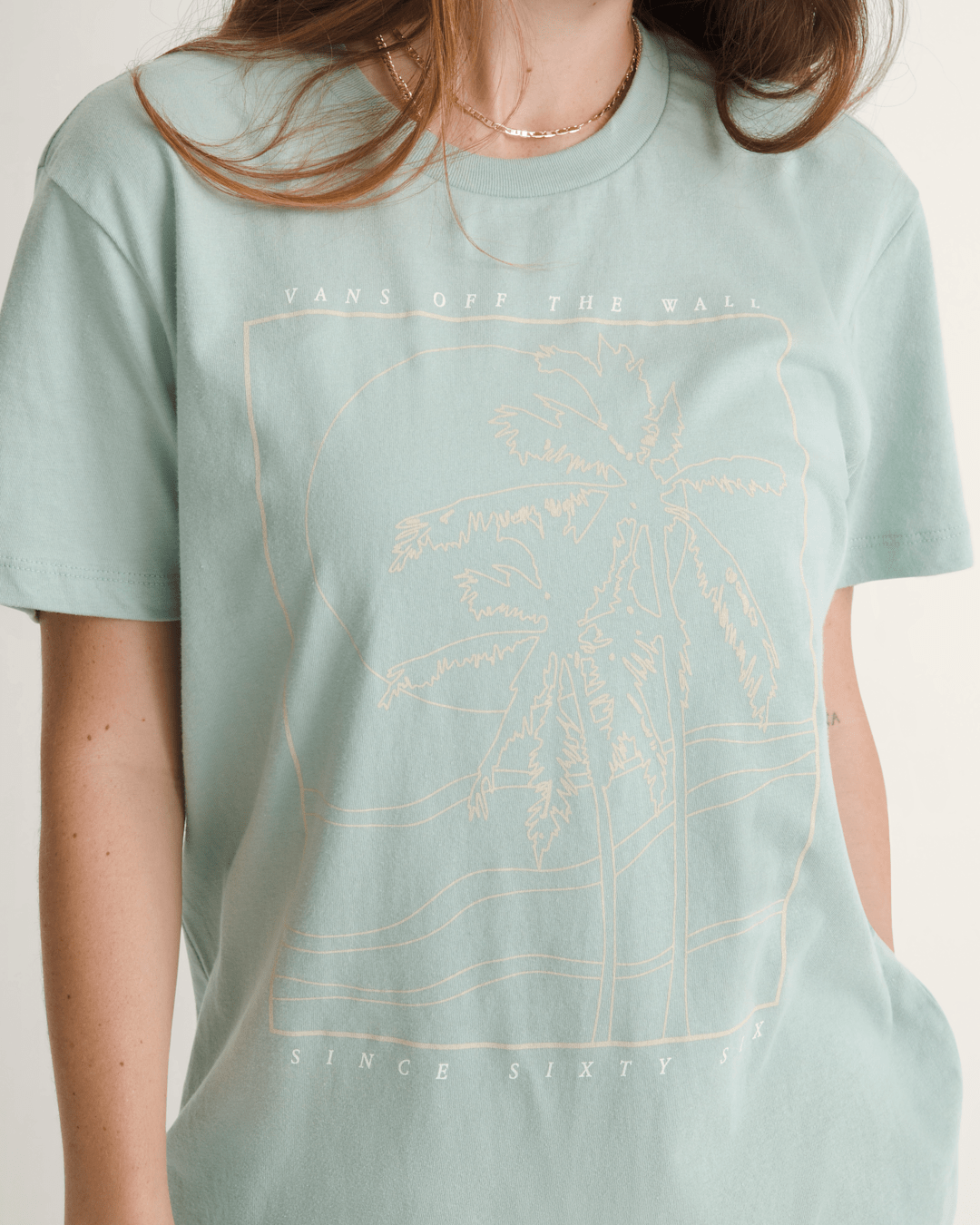 Women Vans Sunset Palm BFF T-Shirt in Grey Mint Green