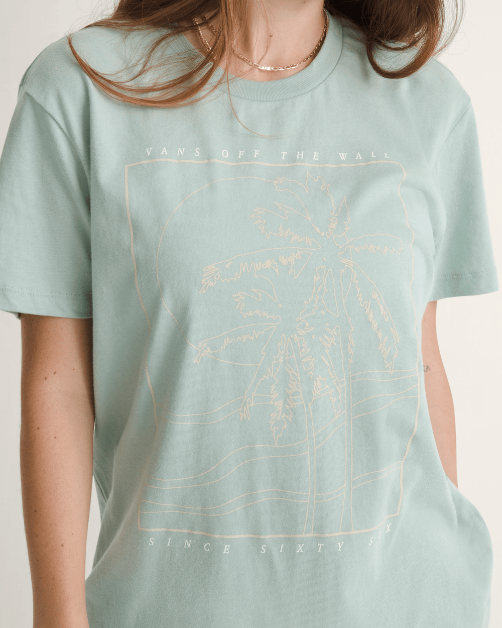 Women Vans Sunset Palm BFF T-Shirt in Grey Mint Green