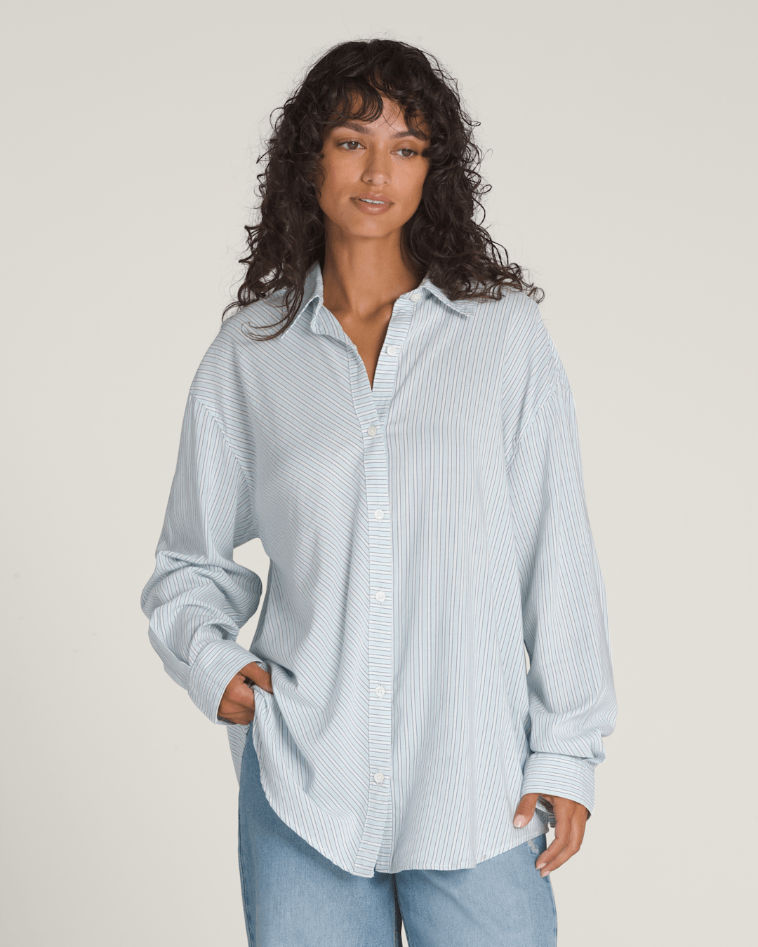 Women Vans Gillian Striped Button Up Shirt in White / Crystal Blue