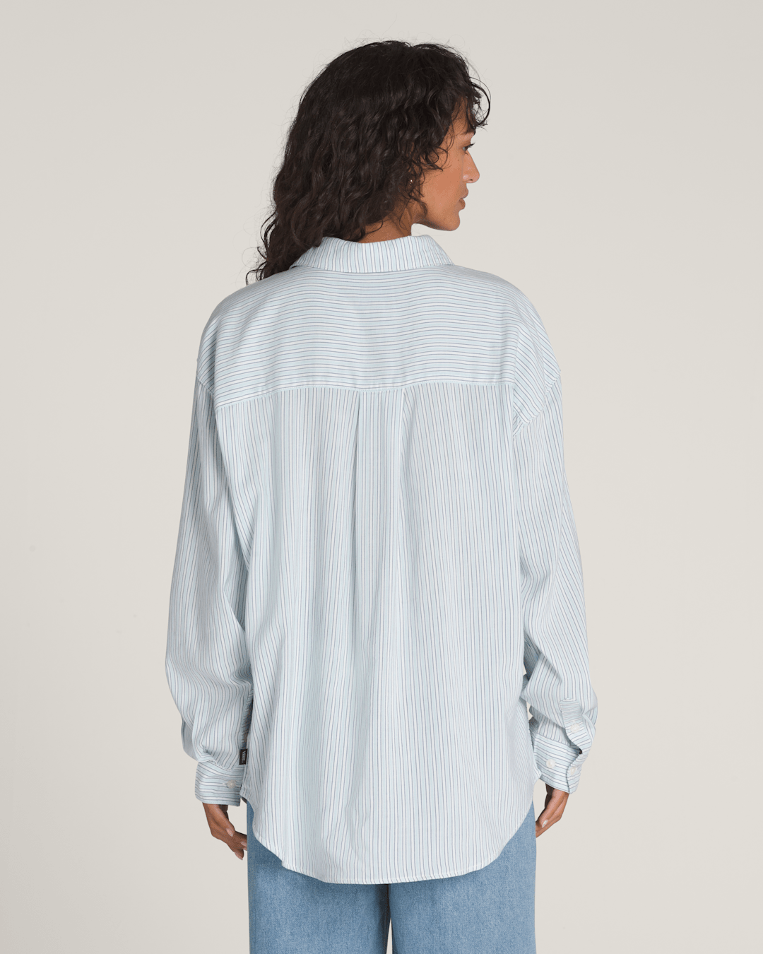 Women Vans Gillian Striped Button Up Shirt in White / Crystal Blue
