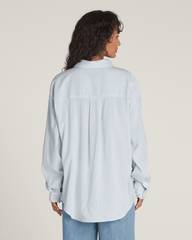 Women Vans Gillian Striped Button Up Shirt in White / Crystal Blue