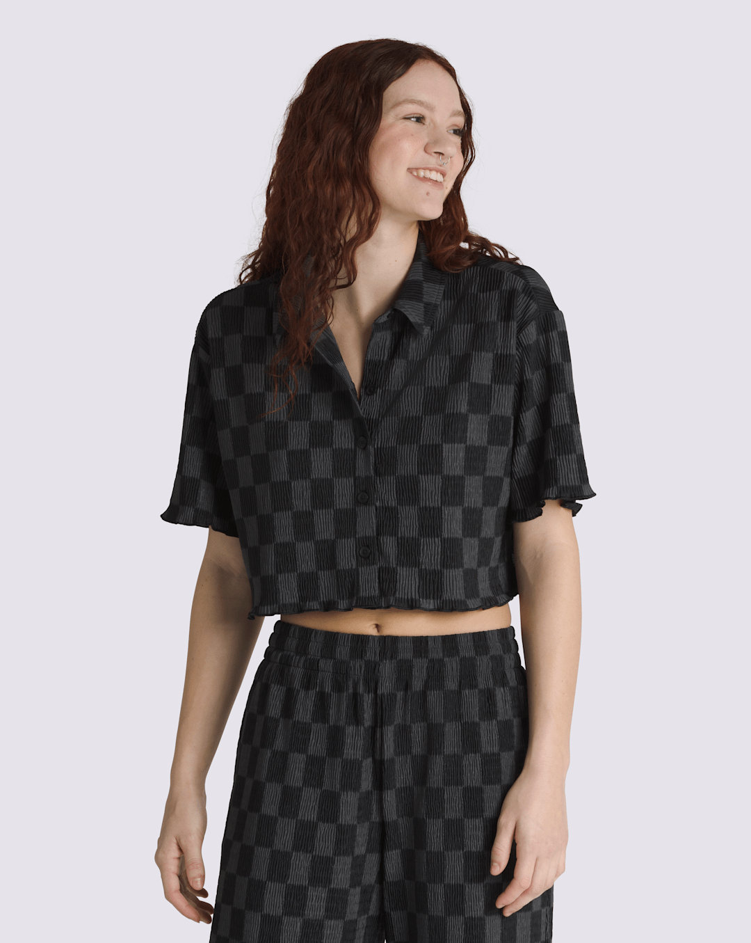 Women Vans Wren Checkerboard Shirt in Checkerboard Black / Grey